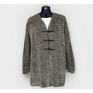 Margaret O’Leary Large Chenille Cardigan Marled Gray Sweater Jacket Frog Closure
